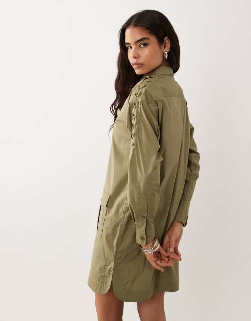 Lauren by Ralph Lauren - Kakigrøn skjorte-mini-dagskjole, 4 af 4