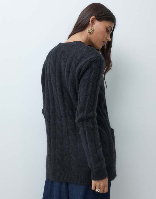 Lauren by Ralph Lauren kofta i flätstickning med bröstemblem, svart, 5 av 5