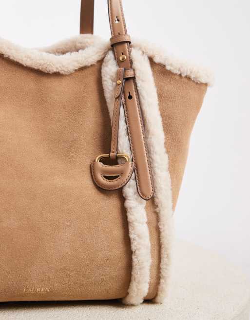 Lauren by Ralph Lauren large suede tote bag in beige, 2 of 4