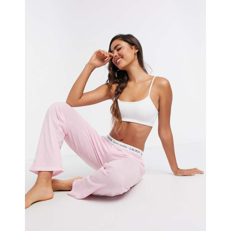 LAUREN by Ralph Lauren logo banded lounge pants in pink stripe