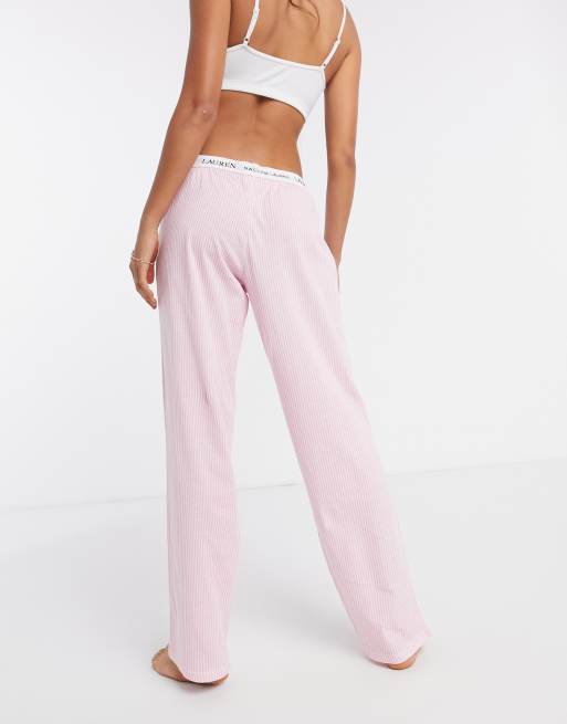 LAUREN by Ralph Lauren logo banded lounge pants in pink stripe