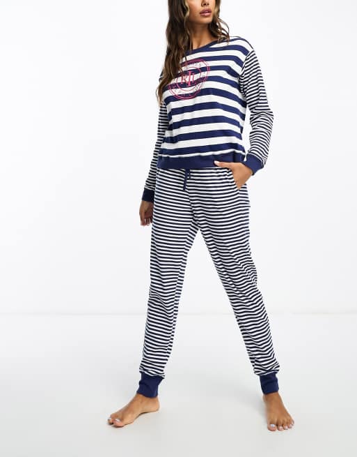 Lauren by Ralph Lauren lounge crew neck sweat and trackies set in navy stripe