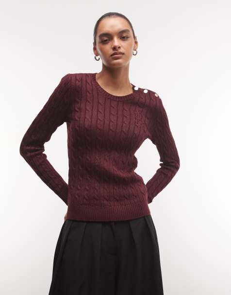Lauren by Ralph Lauren maglione a trecce con dettagli a bottoni bordeaux scuro - view 1