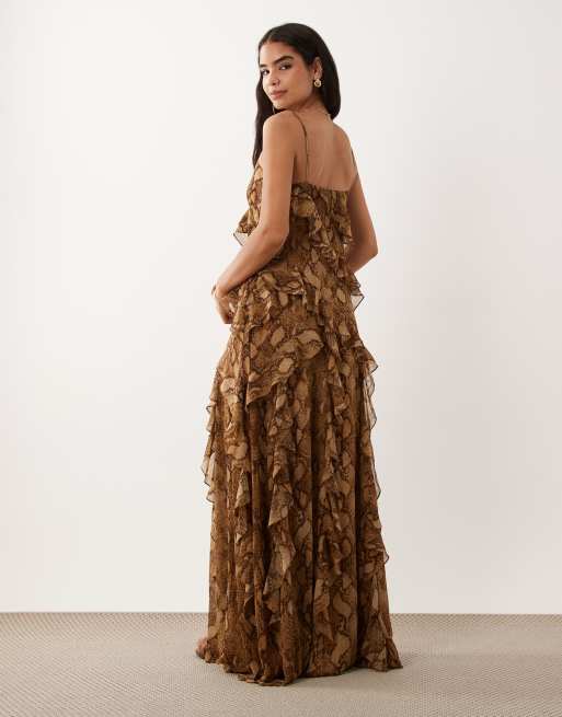 Lauren by Ralph Lauren maxiklänning med volang och ormmönster, 4 av 4