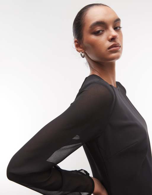 Lauren by Ralph Lauren Maxikleid mit Netzärmeln in Schwarz, 2 von 4