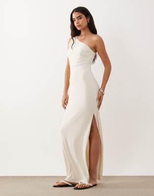Lauren by - Maxikleid mit One-Shoulder-Träger in Creme-Weiß Weiß 10