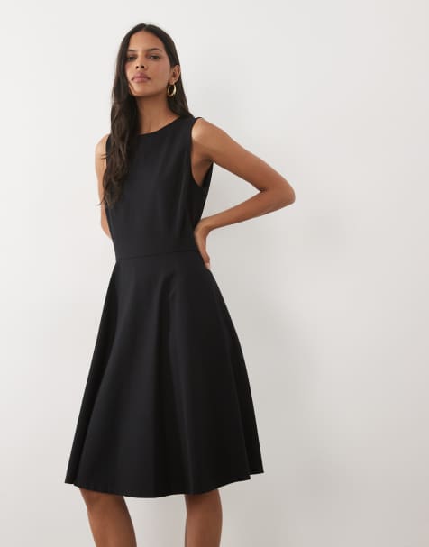 Lauren by Ralph Lauren midi dagjurk met riem in zwart - view 1