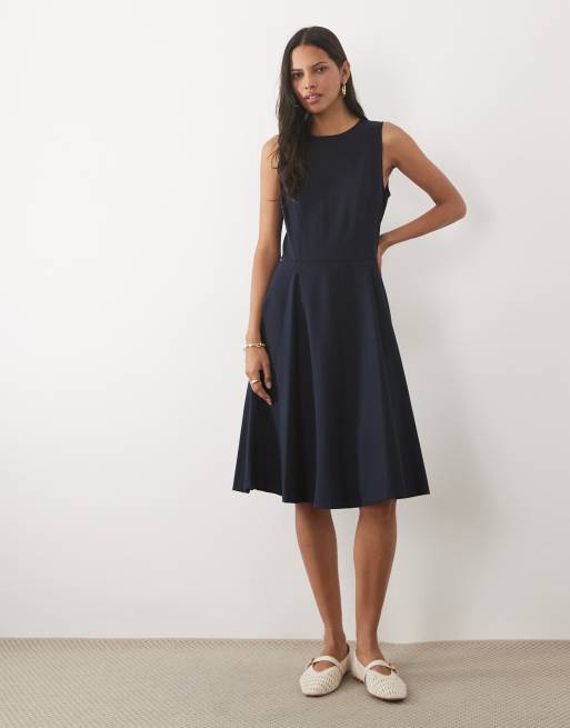 Lauren by Ralph Lauren midi-dagskjole med bælte i navy, 2 af 4