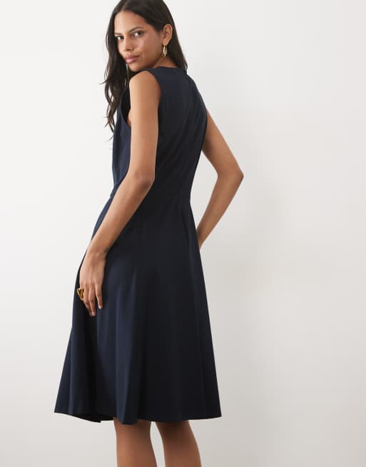 Lauren by Ralph Lauren midi-dagskjole med bælte i navy, 3 af 4