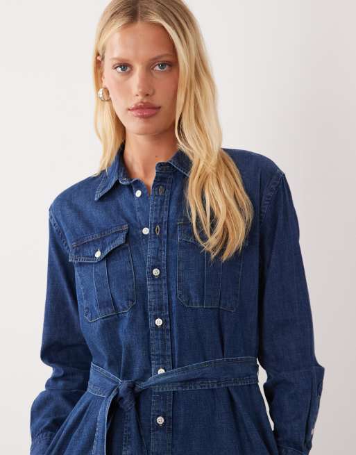 Lauren by Ralph Lauren – Midi-Hemdkleid in Mittelblau, 2 von 4