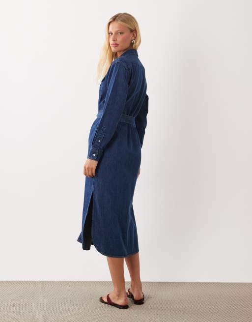 Lauren by Ralph Lauren – Midi-Hemdkleid in Mittelblau, 3 von 4