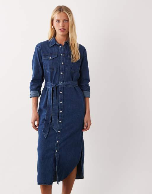 Lauren by Ralph Lauren – Midi-Hemdkleid in Mittelblau, 4 von 4