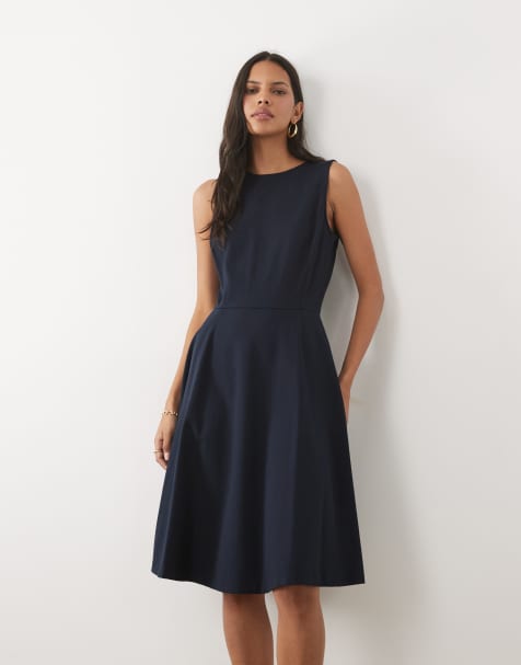 Lauren by Ralph Lauren Midikleid für tagsüber mit Gürtel in Marineblau - view 1