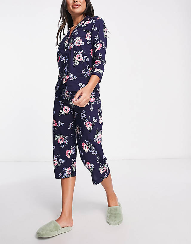LAUREN by RALPH LAUREN - notch collar 3/4 length sleeve pyjama set in navy floral print