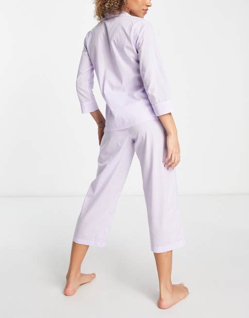 Lauren by Ralph Lauren notch collar capri pajama set in lavender plaid