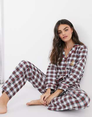 LAUREN by Ralph Lauren notch collar pajama set in ivory plaid