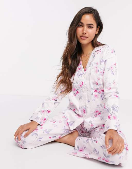 LAUREN by Ralph Lauren notch collar pajama set in pink floral ASOS