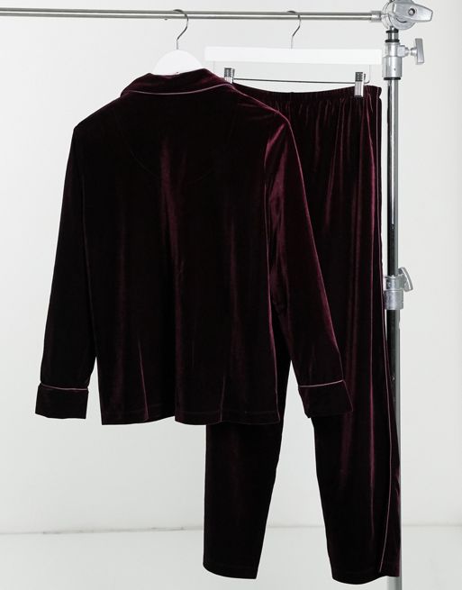 LAUREN by Ralph Lauren notch collar pajama set in wine