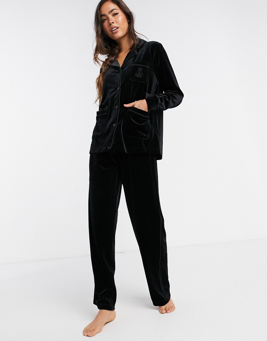 LAUREN by Ralph Lauren notch collar pyjama set in black velvet