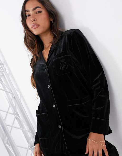 LAUREN by Ralph Lauren notch collar pyjama set in black velvet