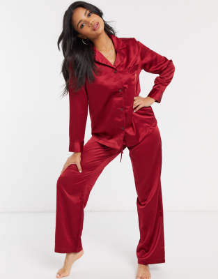 LAUREN by Ralph Lauren notch collar pyjama set in crimson-Red