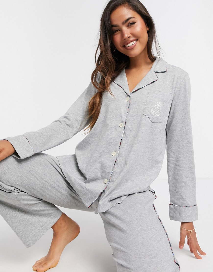 LAUREN by Ralph Lauren notch collar pyjama set in grey plaid