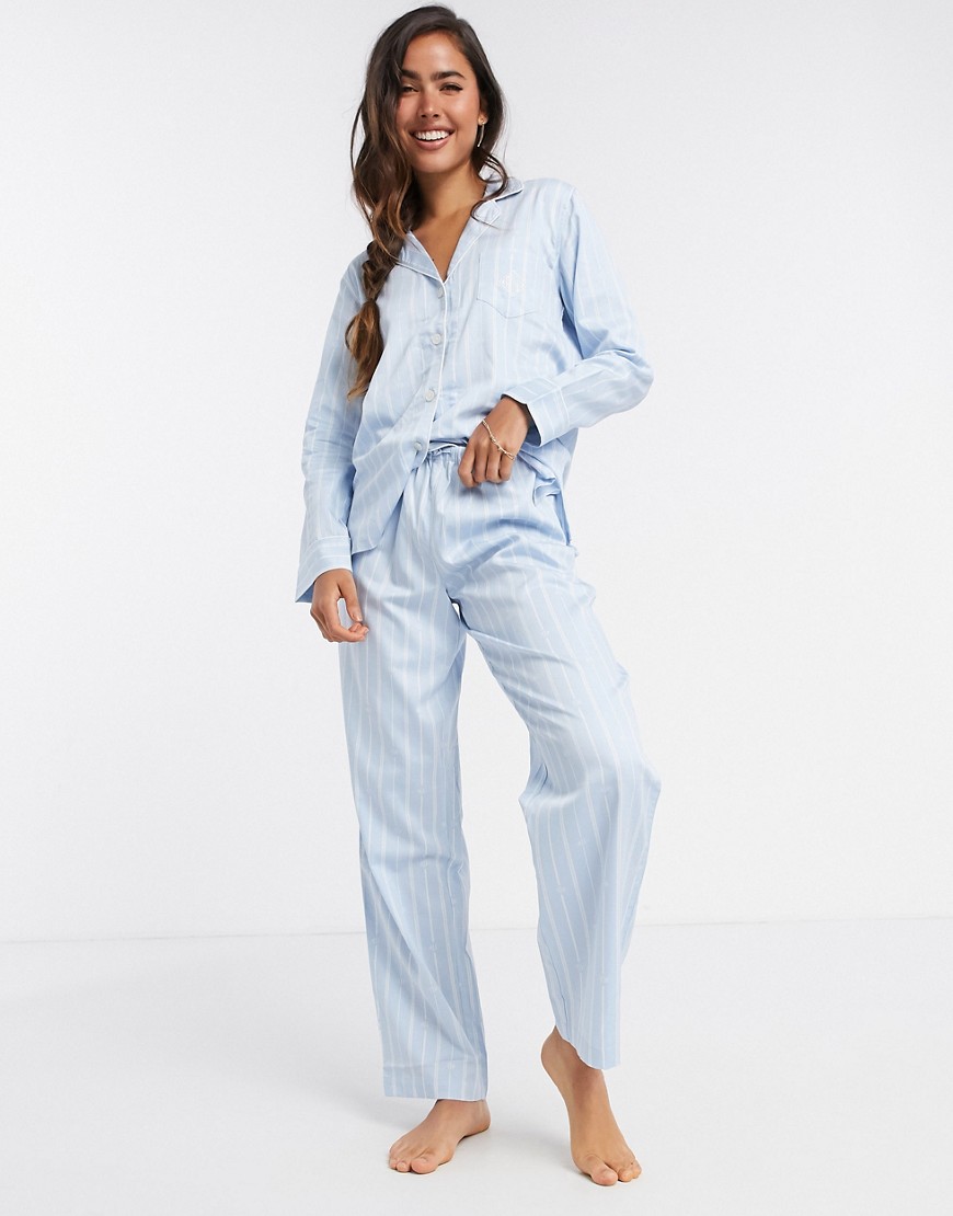 LAUREN by Ralph Lauren notch collar pyjama set in grey-Blue
