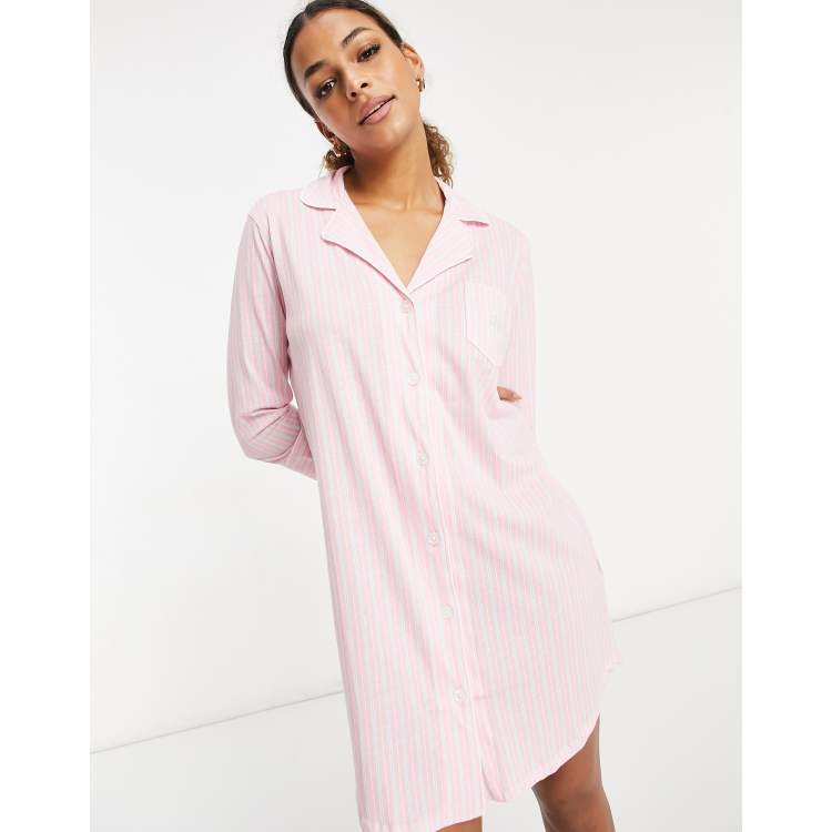 Lauren by Ralph Lauren notch collar sleep shirt in pink stripe