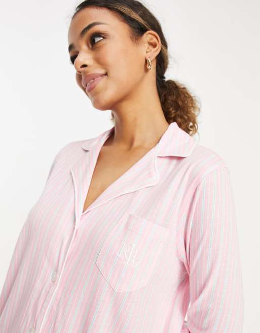 Lauren by Ralph Lauren notch collar sleep shirt in pink stripe