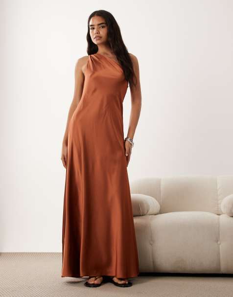 Lauren by Ralph Lauren one shoulder maxi dress in orange