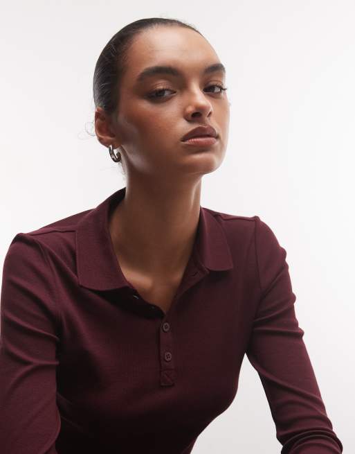 Lauren by Ralph Lauren polo con cuello en burdeos oscuro, 3 de 4