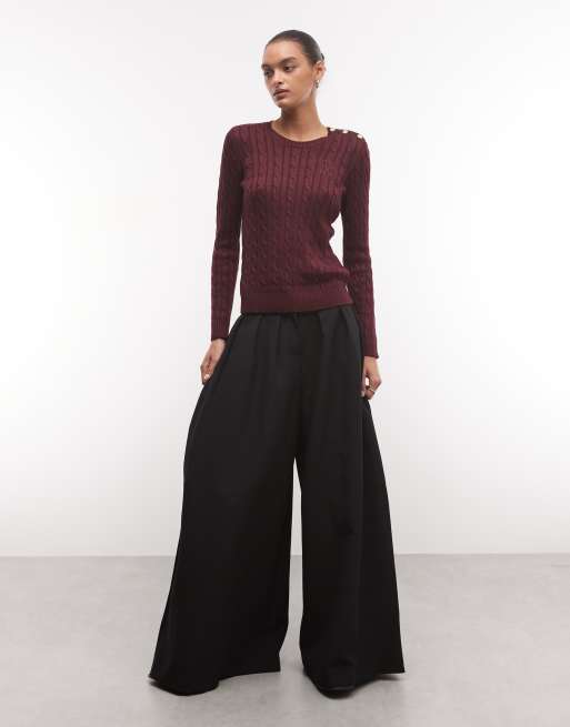 Lauren by Ralph Lauren pull en maille torsadée à boutons, bordeaux foncé, 2 de 4