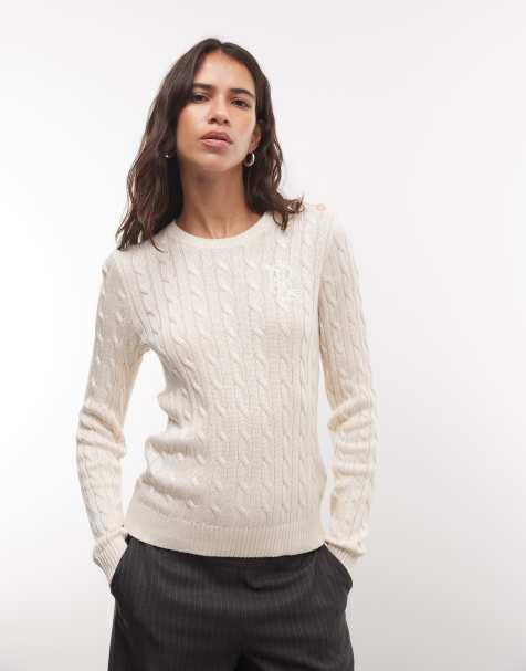 Lauren by Ralph Lauren pull en maille torsadée à boutons crème - view 1