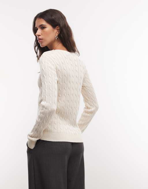 Lauren by Ralph Lauren pull en maille torsadée à boutons crème, 4 de 4