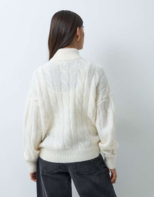 Lauren by Ralph Lauren pull torsadé à demi-zip avec écusson poitrine en crème, 5 de 5