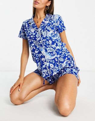 Lauren by Ralph Lauren pyjama short set in blue pattern
