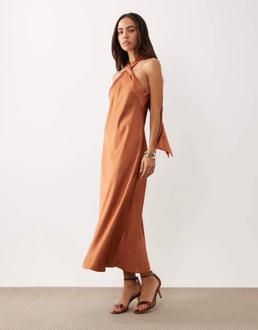 Lauren by Ralph Lauren robe longue dos nu orange brûlé, 3 de 4