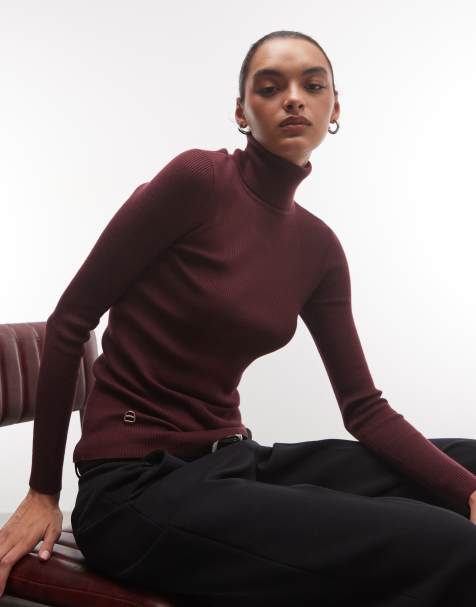 Lauren by Ralph Lauren roll neck knitted jumper in dark burgundy - view 1