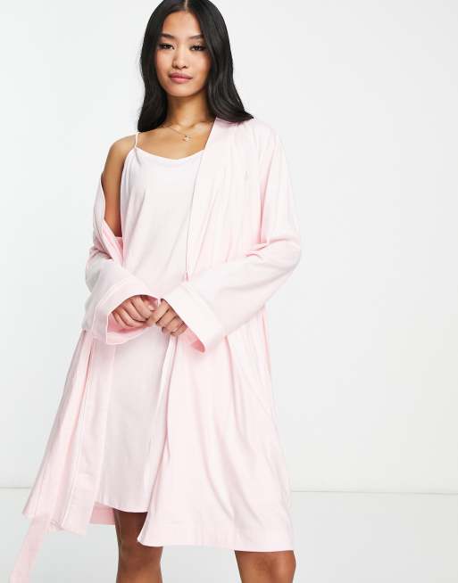 Lauren by Ralph Lauren – Różowy zestaw: szlafrok o kroju kimono i koszula nocna