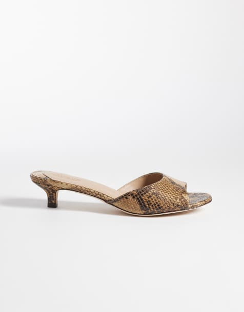 Lauren by Ralph Lauren - Sandales à talon style mules effet peau de serpent - Fauve - view 1