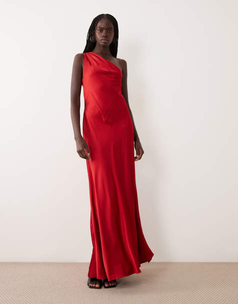 Lauren by Ralph Lauren satin charmeuse one shoulder maxi dress in ralph red - view 1
