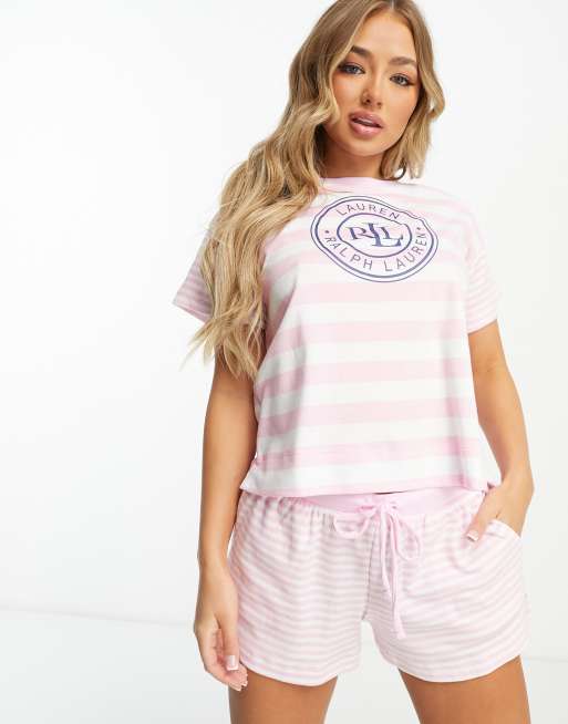 Lauren by Ralph Lauren short pajama set in pink stripe, 3 of 4