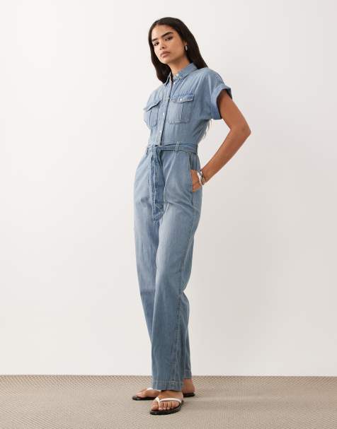 Lauren by Ralph Lauren short sleeve denim jumpsuit in mid blue - view 1