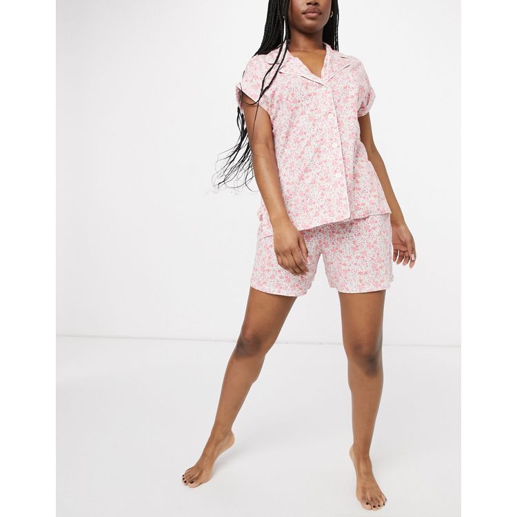 Lauren Ralph Lauren Flower-Lace Trim Cami & Shorts Pajama Set - Macy's