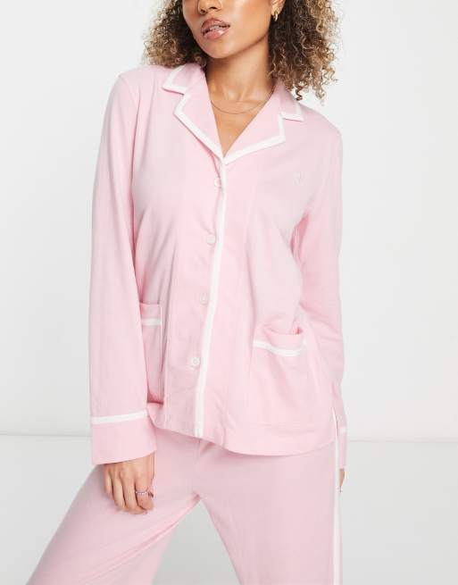 Lauren by Ralph Lauren notch collar capri pajama set in lavender plaid