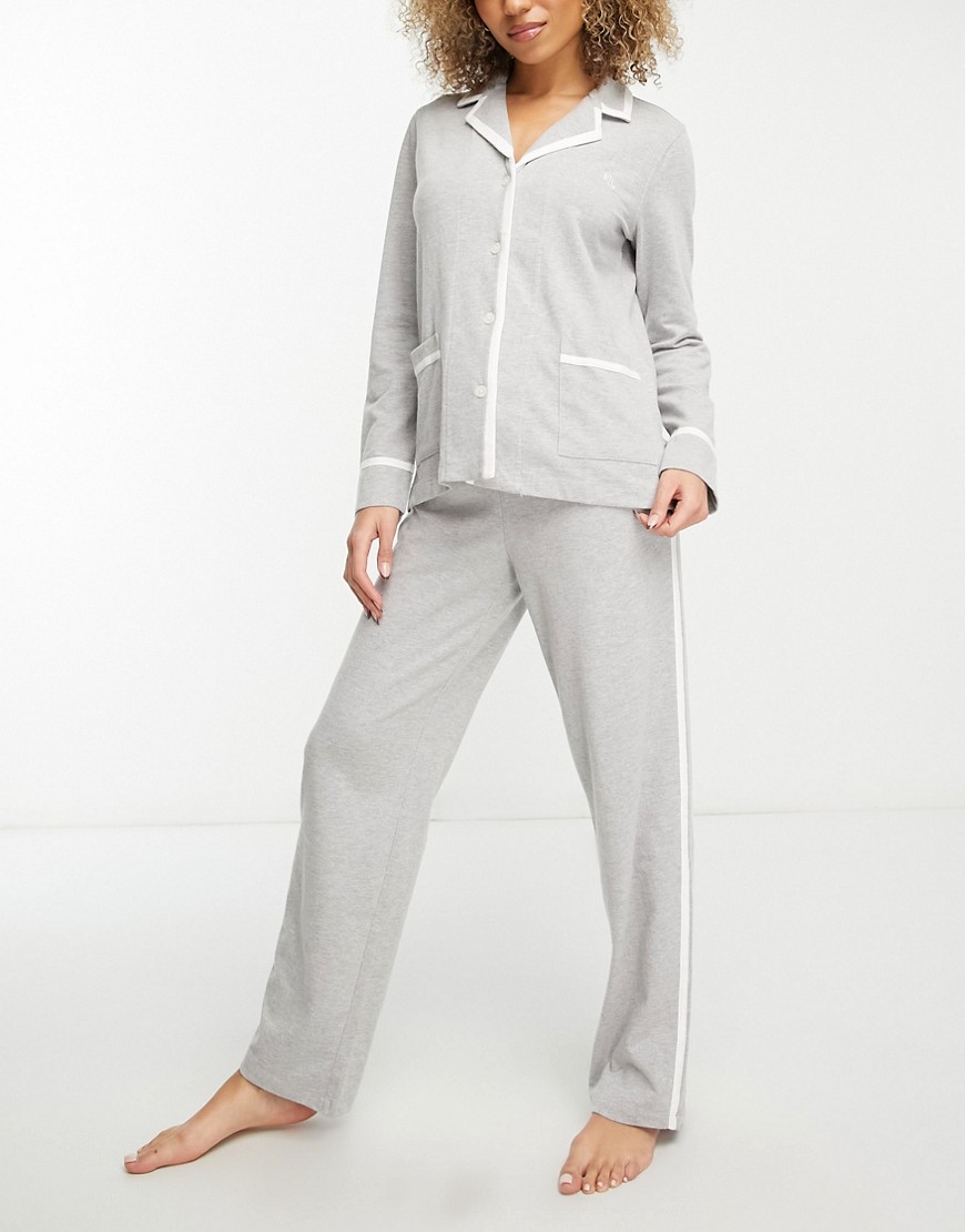 Lauren by Ralph Lauren soft knit long pyjama set in grey heather