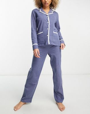 Lauren by Ralph Lauren soft knit long pyjama set in heather blue