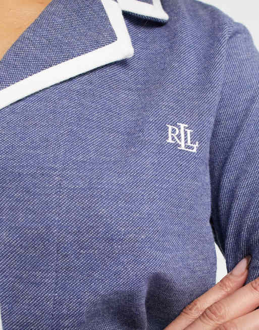 Lauren by Ralph Lauren soft knit long pyjama set in heather blue