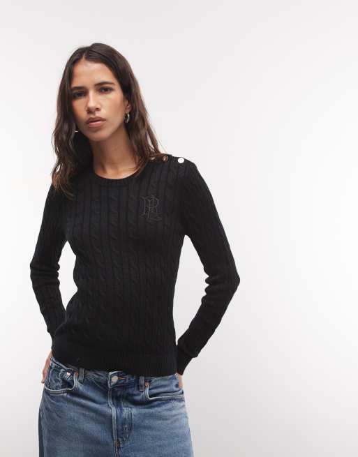 Lauren by Ralph Lauren Strickpullover mit Knopfdetail in Schwarz, 3 von 4