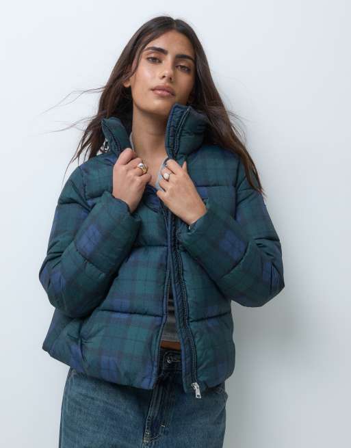 Lauren by Ralph Lauren tartan check padded coat in navy, 2 of 5